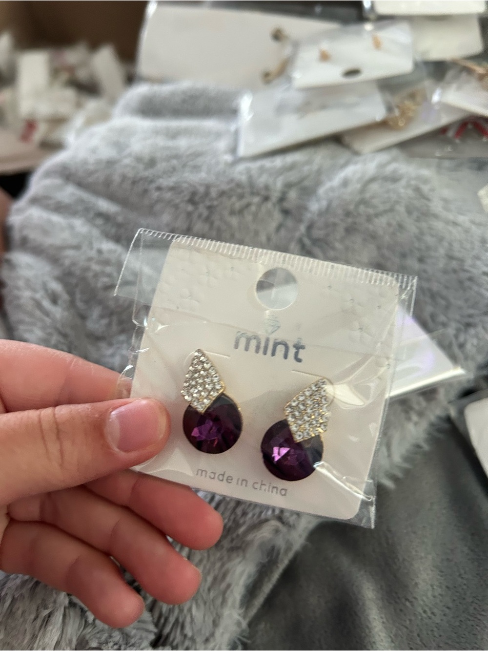 5/$25 Mint Purple Crystal Drop Earrings with Pavé Rhinestone Tops